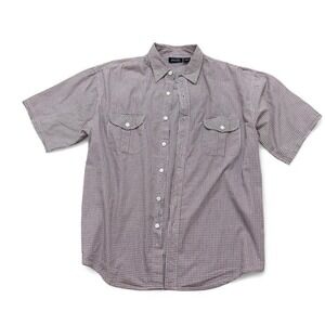 Anchor Blue 100% cotton burgundy grey white plaid button-up shirt with pocket